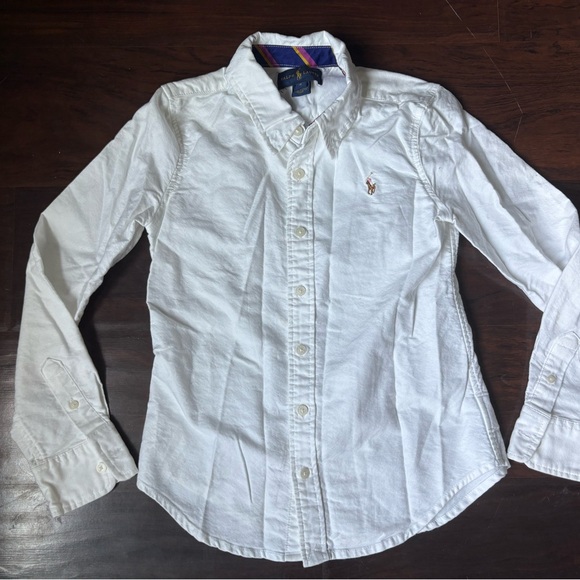 Ralph Lauren Girls Size 8 White Long Sleeve Button Up Blouse Polo Preppy Pony - Picture 1 of 9